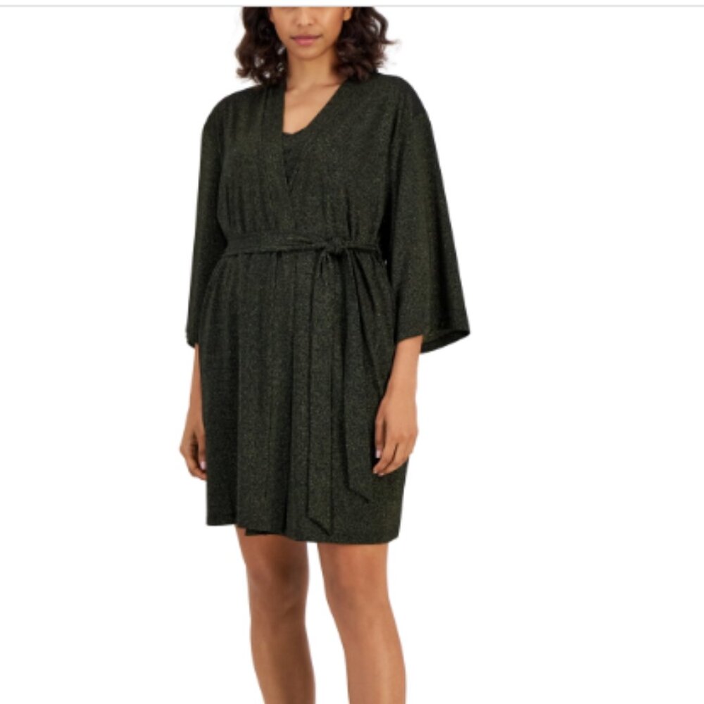 I.N.C International Concepts Women's 2-Pc. Sparkle Robe & Chemise Set - Black